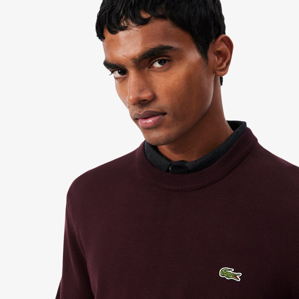 Pull à col rond en coton biologique uni - LACOSTE Pull à col rond en coton biologique uni - LACOSTE