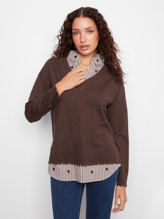 Pull avec chemise brodée - CHARLIE B Pull avec chemise brodée - CHARLIE B