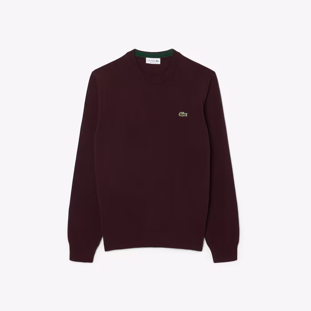 Pull à col rond en coton biologique uni - LACOSTE Pull à col rond en coton biologique uni - LACOSTE