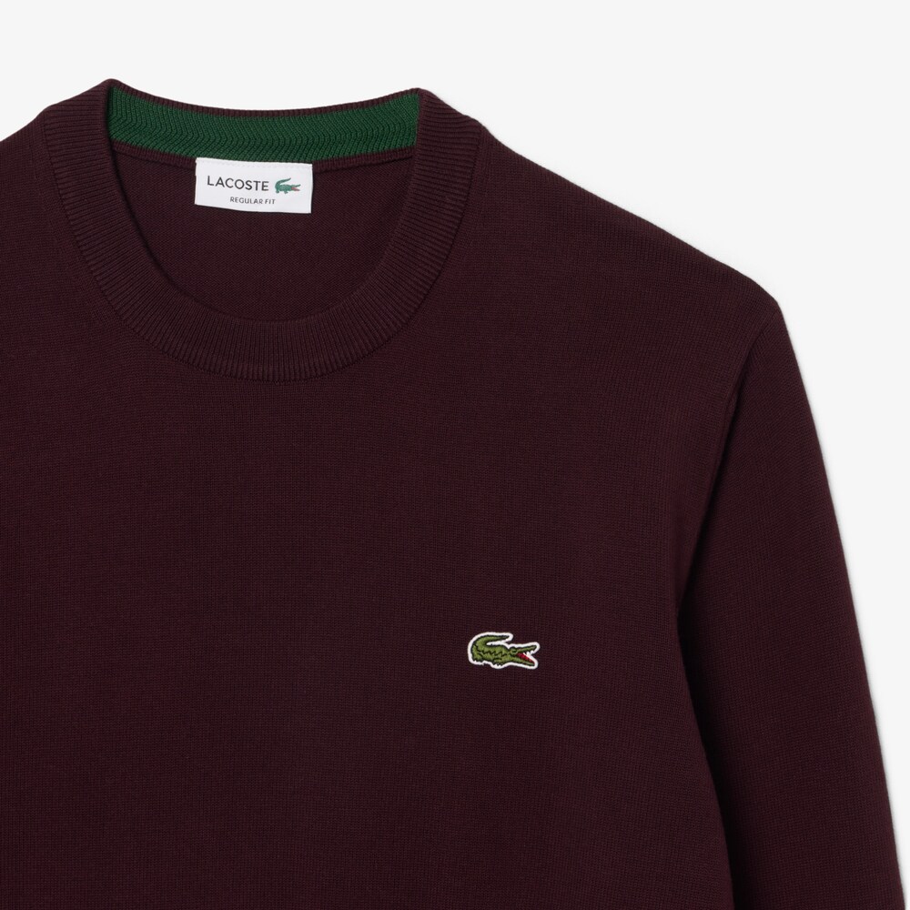 Pull à col rond en coton biologique uni - LACOSTE Pull à col rond en coton biologique uni - LACOSTE