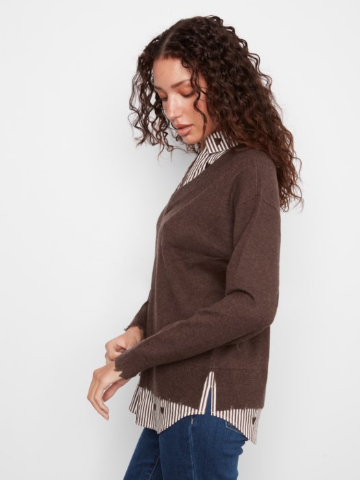 Pull avec chemise brodée - CHARLIE B Pull avec chemise brodée - CHARLIE B