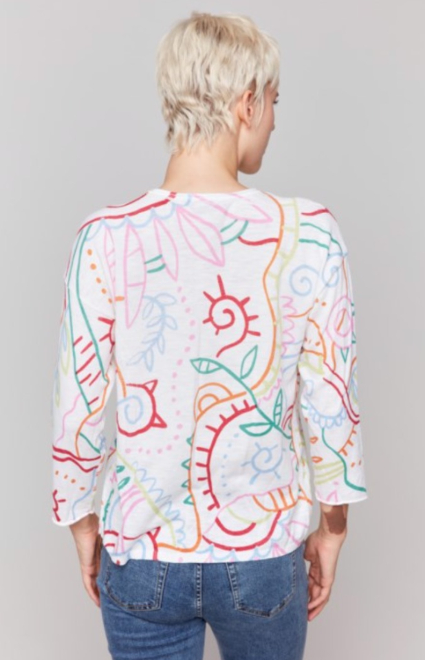 Pull imprimé à col rond manches 3/4 - CHARLIE B Pull imprimé à col rond manches 3/4 - CHARLIE B