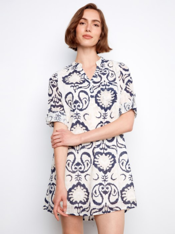 Robe-chemise Henley imprimée en coton mélangé – CHARLIE B Robe-chemise Henley imprimée en coton mélangé – CHARLIE B