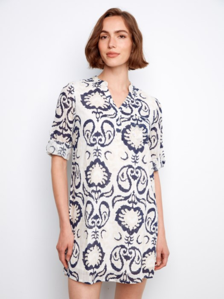 Robe-chemise Henley imprimée en coton mélangé – CHARLIE B Robe-chemise Henley imprimée en coton mélangé – CHARLIE B