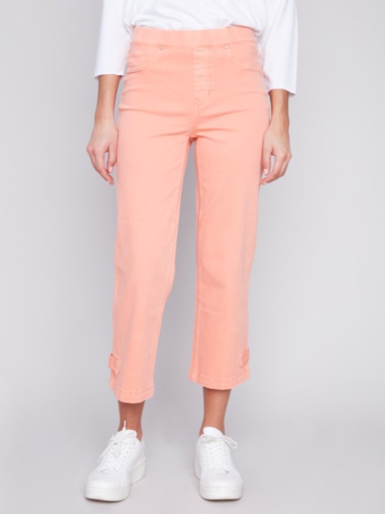 Pantalon court en sergé à enfiler avec languette à l'ourlet - CHARLIE B - C5404R-618A - Charlie B
