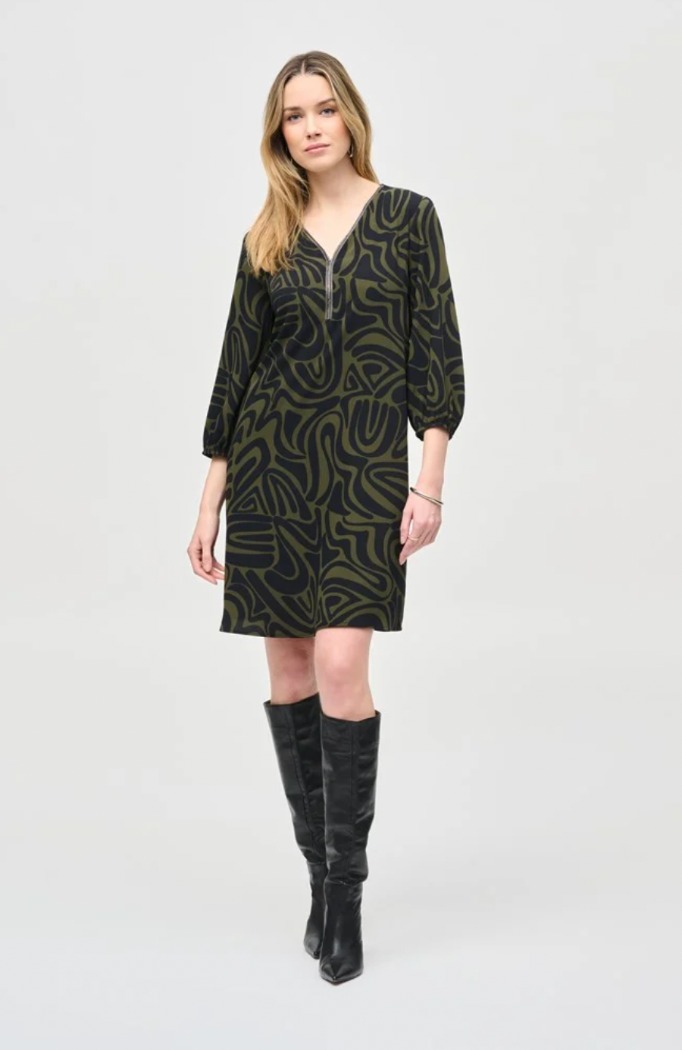 Robe trapèze tissée à imprimé abstrait - JOSEPH RIBKOFF 