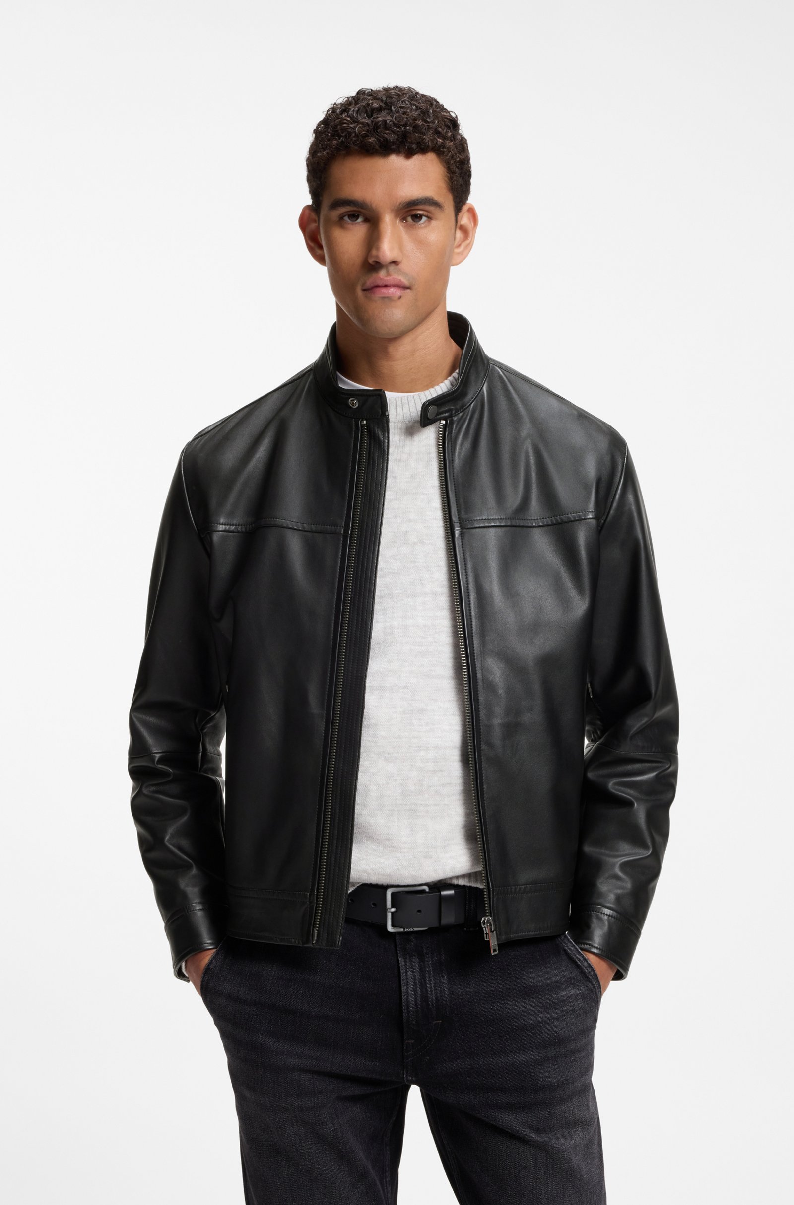 Veste en cuir ajustée – BOSS - 50566585 - Hugo Boss