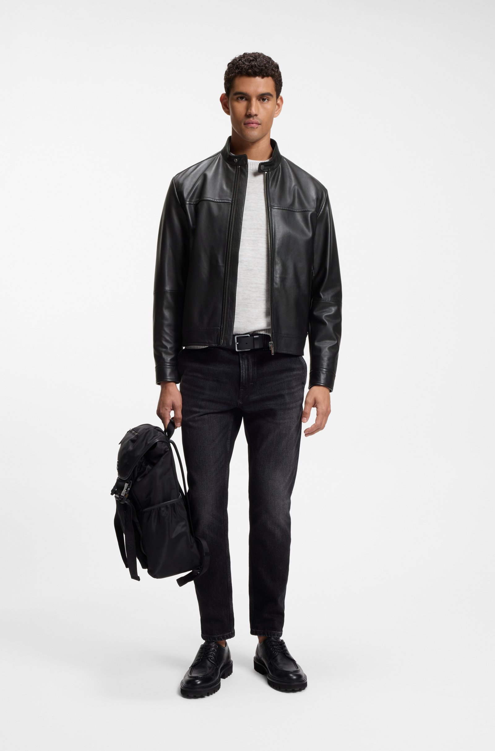 Veste en cuir ajustée – BOSS