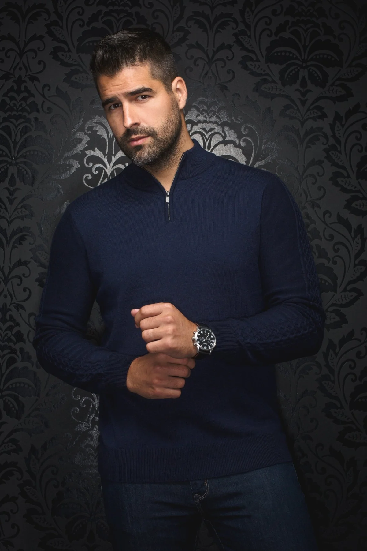 Chandail avec demi zip marine - AUNOIR&nbsp; - MESTA - AU NOIR