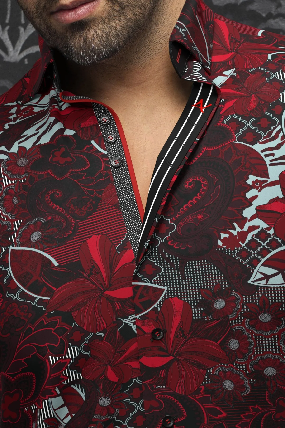 Chemise extensible Machado rouge - AU NOIR&nbsp; - MACHADO - AU NOIR