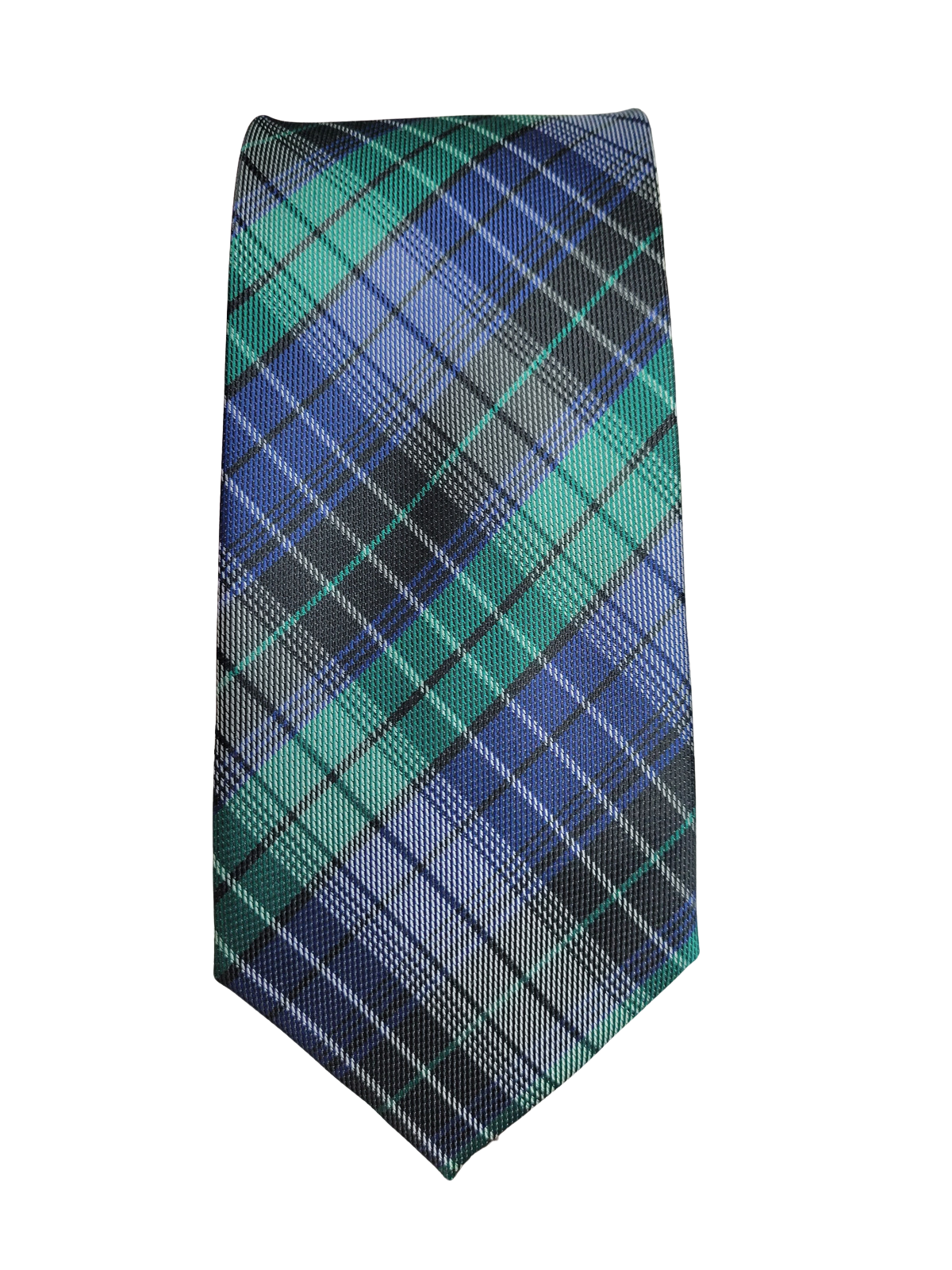 Cravate à carreaux bleu, vert et noir - - 