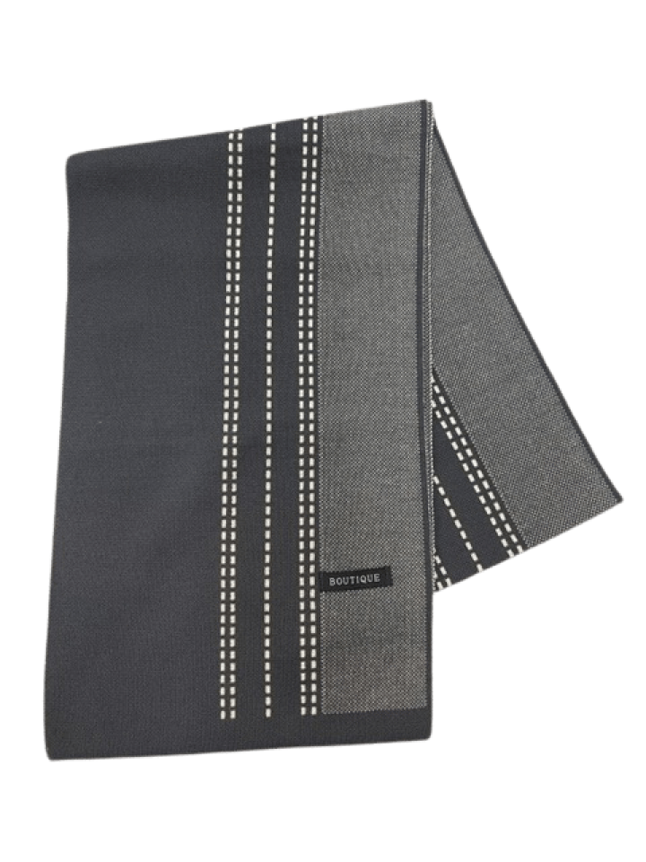 Foulard mercerisé gris avec lignes beiges - - 