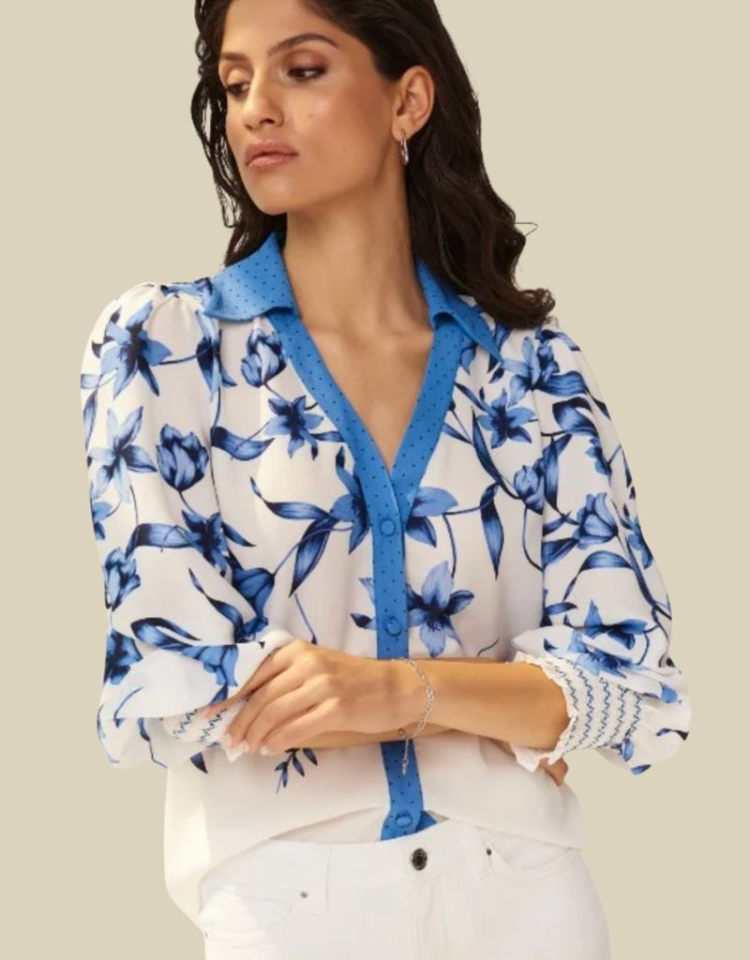 Blouse floral bleu - JOSEPH RIBKOFF - - Joseph Ribkoff