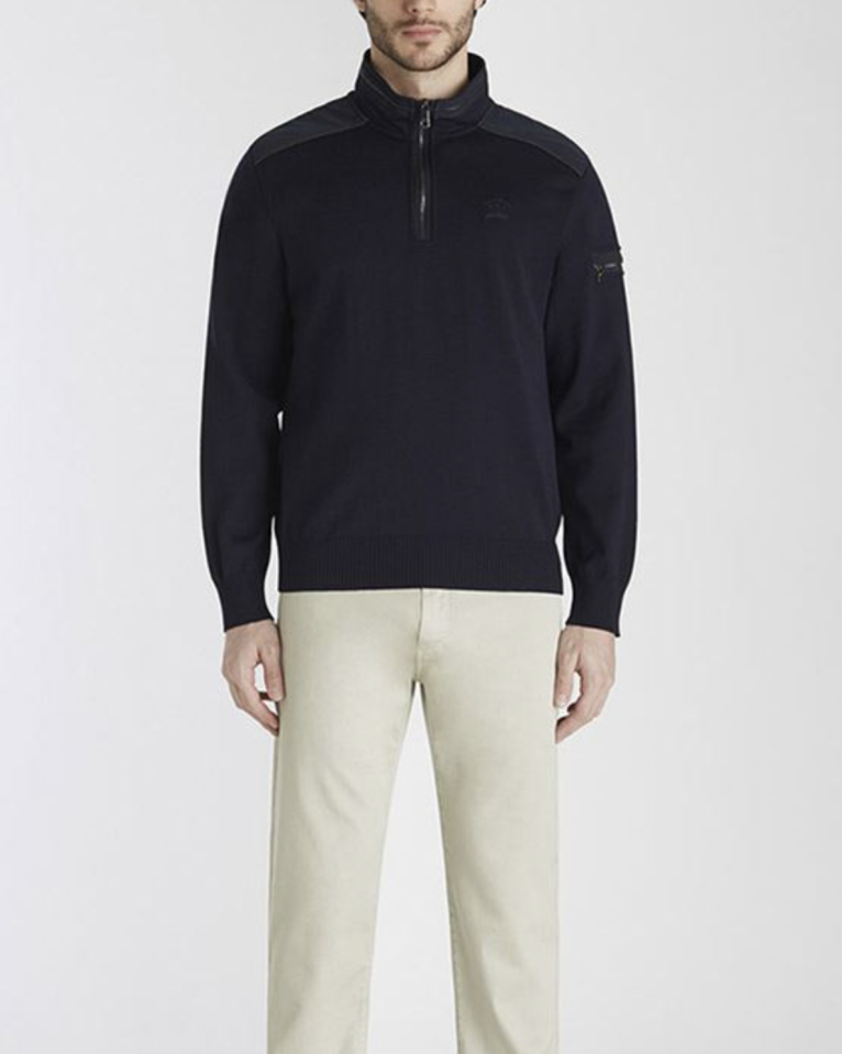 Pull en laine mérinos avec détails en nylon marine - PAUL & SHARK - - Paul & Shark