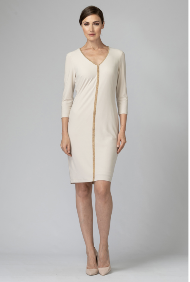 Robe beige avec ligne pailletée - JOSEPH RIBKOFF 10 - - Joseph Ribkoff