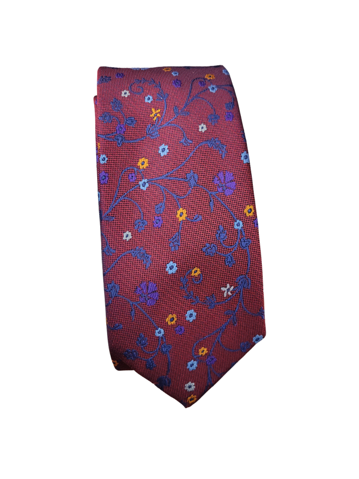 Cravate rouge fleurie - - 