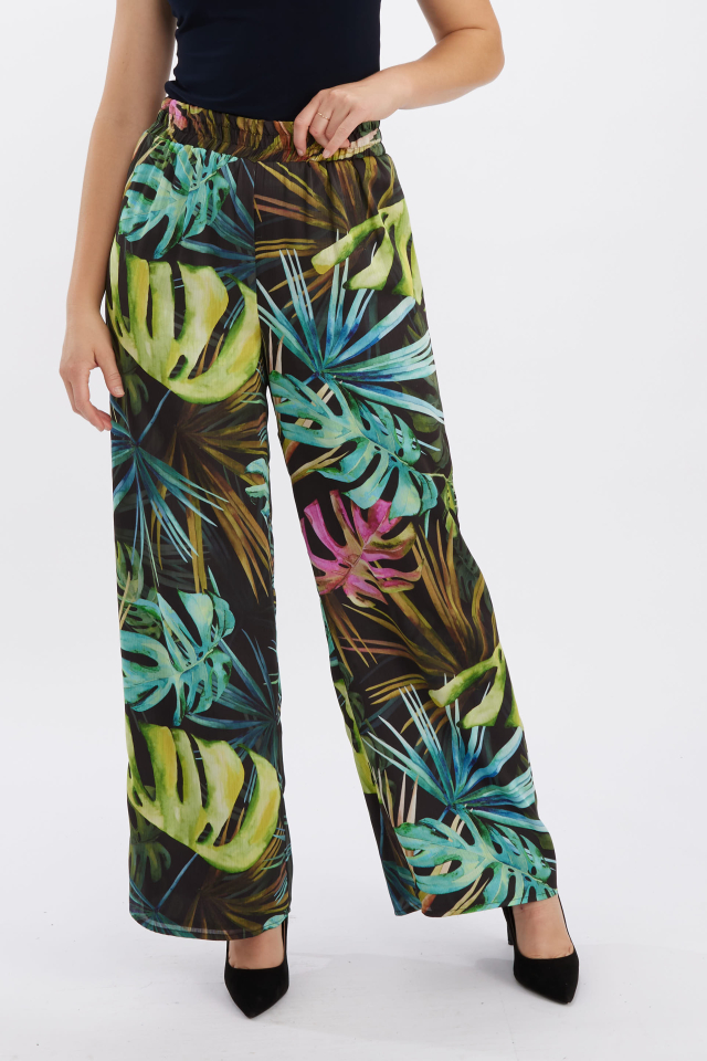 Pantalon à jambes large et imprimé tropical - FRANK LYMAN 10 - 246470 - Frank Lyman