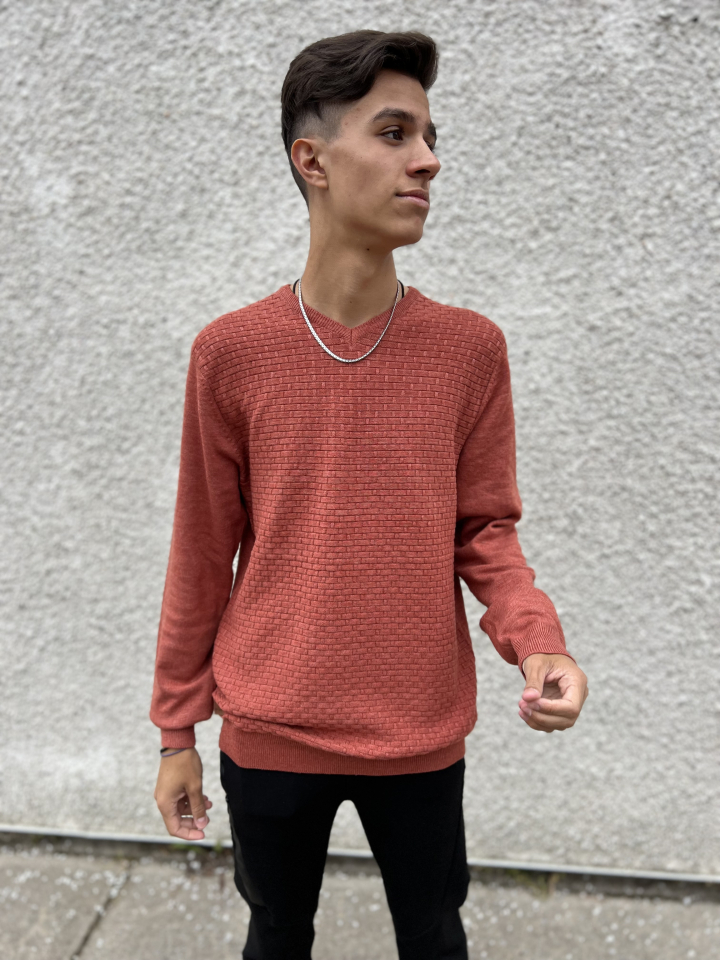 Chandail col en V brique - POINT ZÉRO - - POINT ZERO