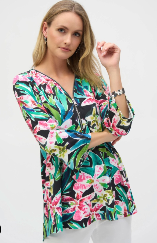 Tunique évasée à imprimé tropical - JOSEPH RIBKOFF - 252157 - Joseph Ribkoff