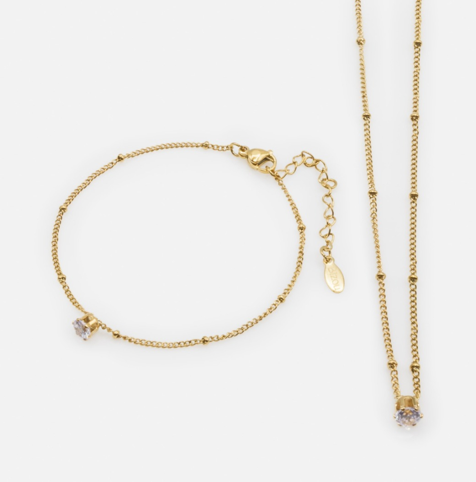 Collier et bracelet dorés avec zircon en acier inoxydable - BIZOU - ss234k024gl - Boutique