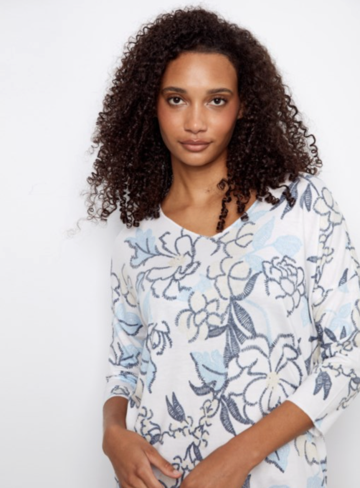 Haut imprimé à encolure V et manches 3/4 - CHARLIE B