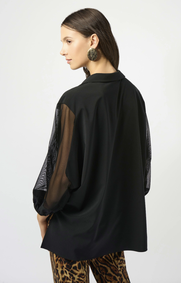 Haut boxy en popeline extensible et en filet - JOSEPH RIBKOFF 