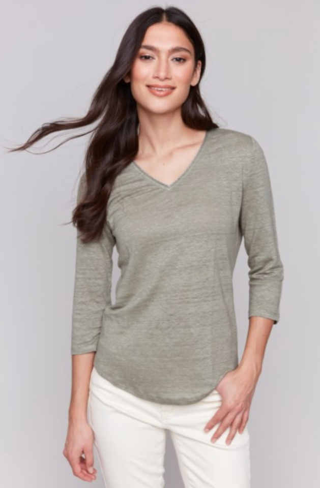 Chandail à manches 3/4 et encolure en V - CHARLIE B - c1392 - Charlie B