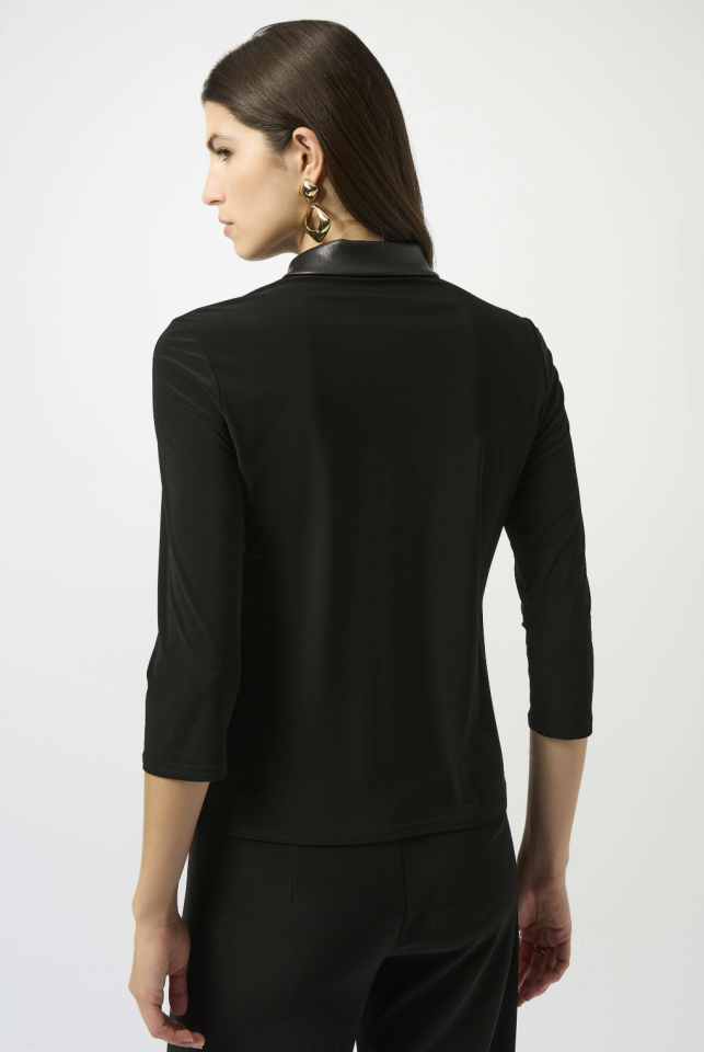 Haut ajusté en tricot soyeux et en cuirette - JOSEPH RIBKOFF 