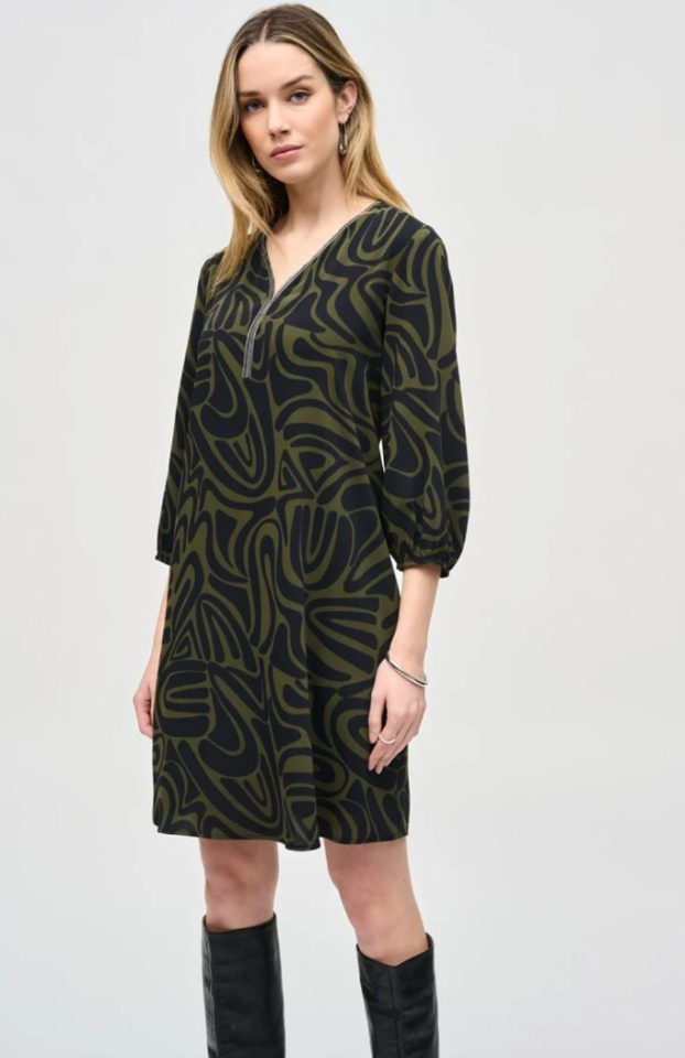 Robe trapèze tissée à imprimé abstrait - JOSEPH RIBKOFF - 243154 - Joseph Ribkoff