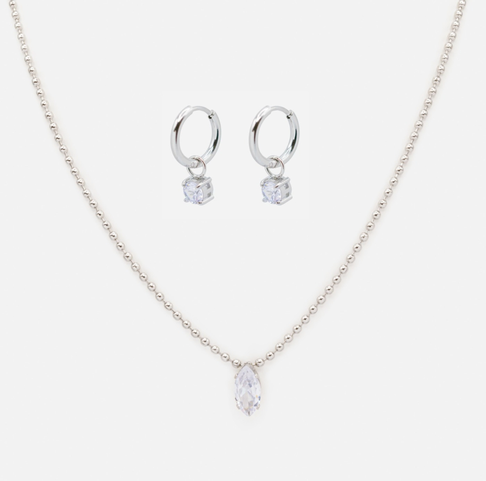 Collier et b. o. argentés avec zircons cubiques en acier inoxydable - BIZOU - ss241k009sl - Bizou