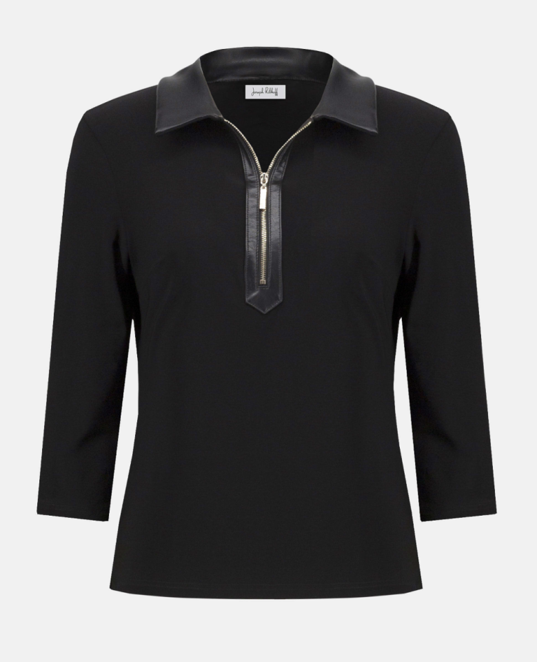 Haut ajusté en tricot soyeux et en cuirette - JOSEPH RIBKOFF 