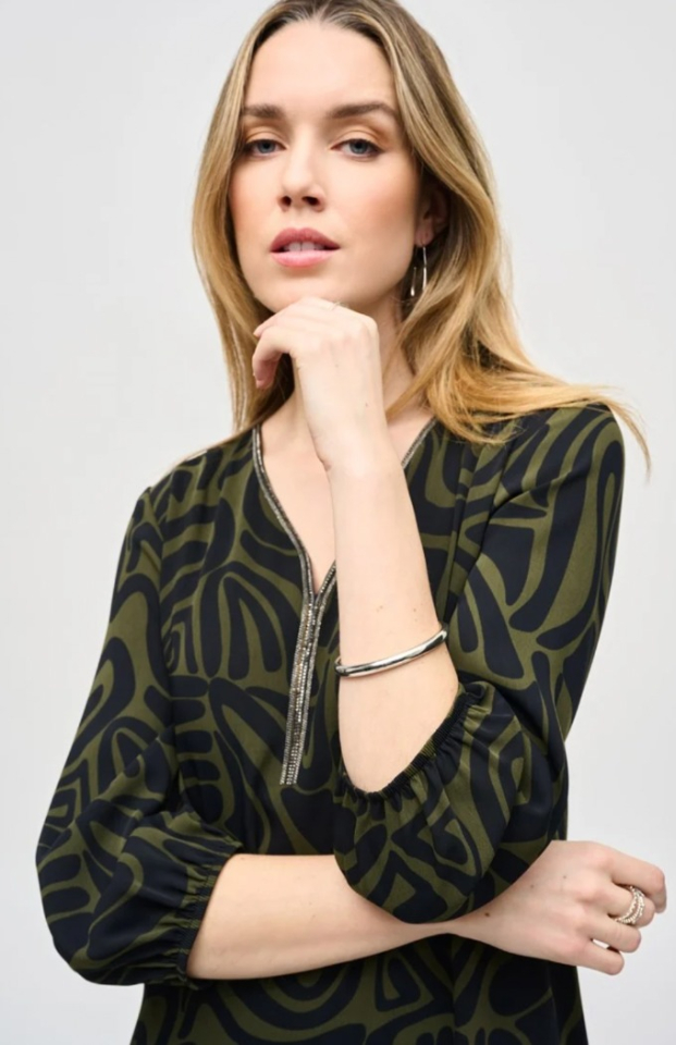 Robe trapèze tissée à imprimé abstrait - JOSEPH RIBKOFF 