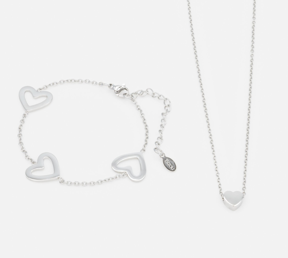 Collier et bracelet argentés avec coeurs en acier inoxydable - BIZOU - ss241k015sl - Boutique