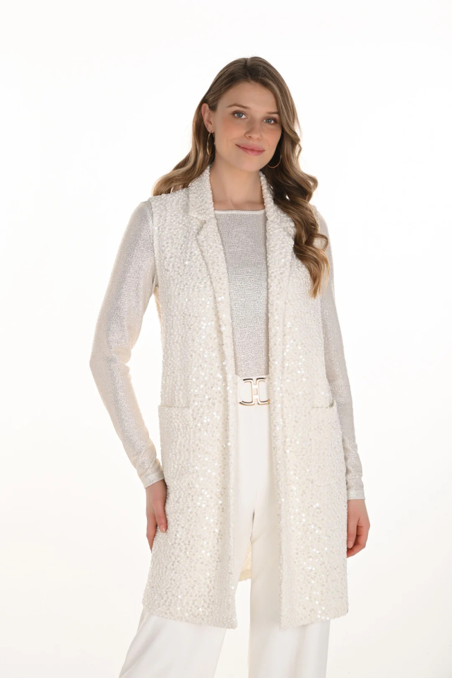 Cardigan long à paillettes blanches - FRANK LYMAN - 254207 - Frank Lyman