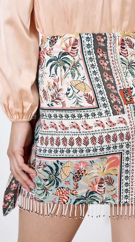 Jupe tropicale avec pampilles perlées - APRICOT 