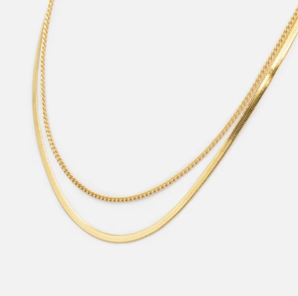 Collier doré double chaîne en acier inoxydable - BIZOU - SF233N089DO - Bizou