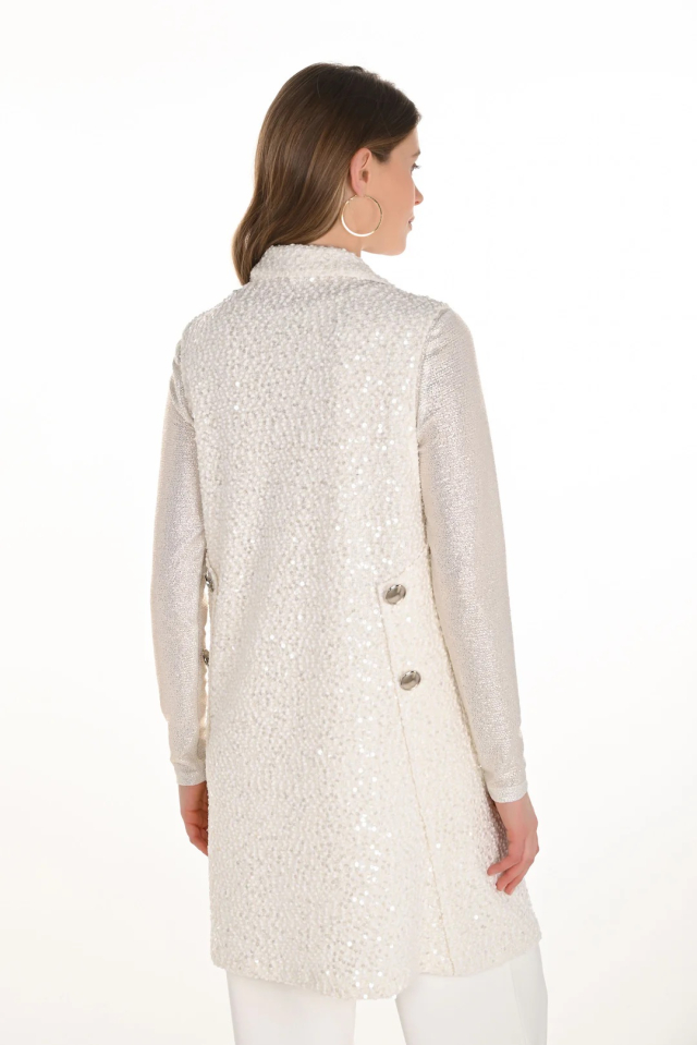 Cardigan long à paillettes blanches - FRANK LYMAN