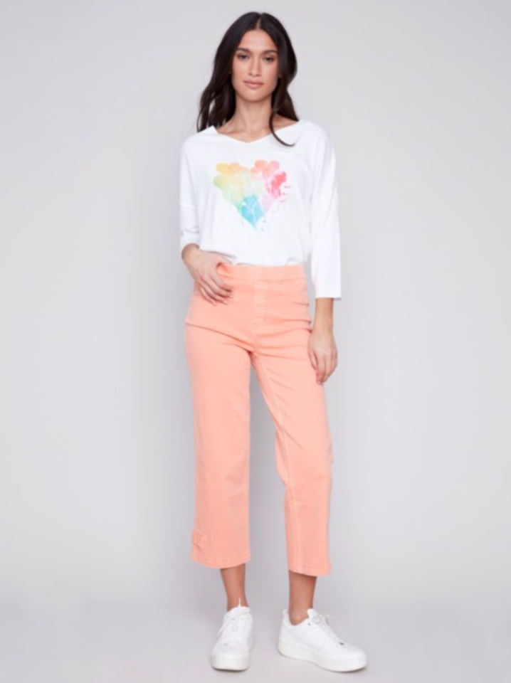 Pantalon court en sergé à enfiler avec languette à l'ourlet - CHARLIE B