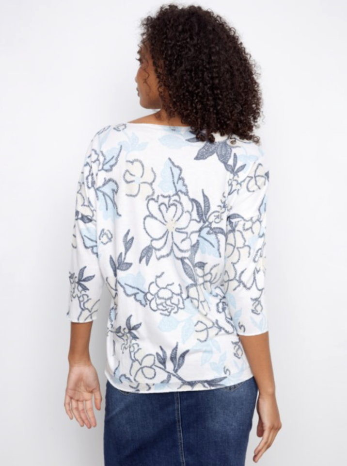 Haut imprimé à encolure V et manches 3/4 - CHARLIE B