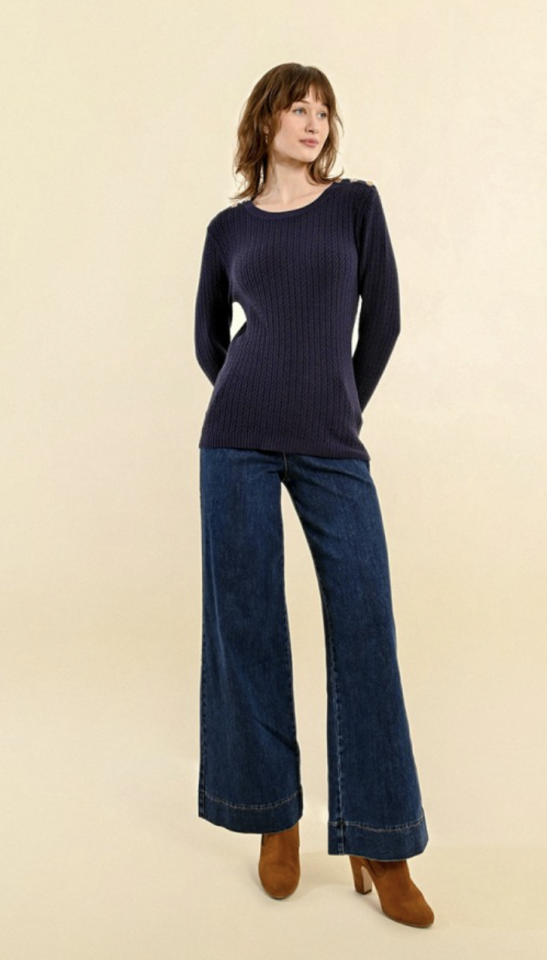 Pull à torsades, patte d'épaule boutonnée - MOLLY BRACKEN 